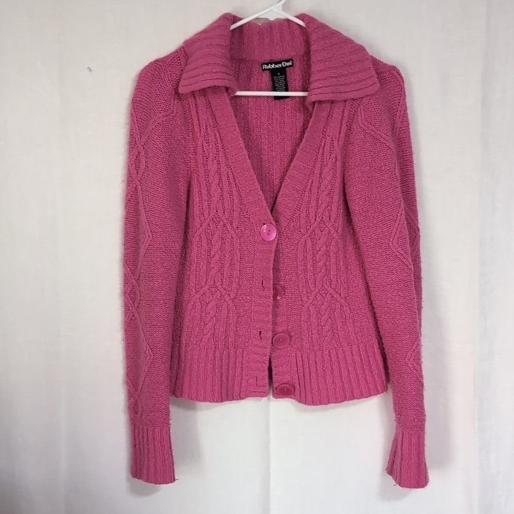 Rubber Doll Hot Pink Wool Blend Buttoned Cardigan Size Small
